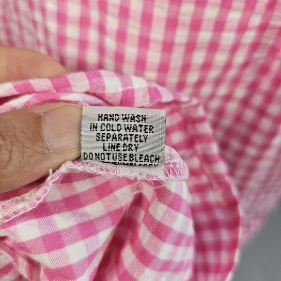 Raviya Women's Maxi Dress Swim Cover Up Size M 100% Cotton Pink White Check - Picture 13 of 15